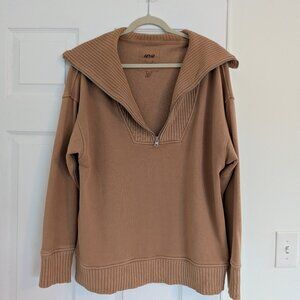Aerie Oversized Tan Quarter-Zip Pullover Sweater
